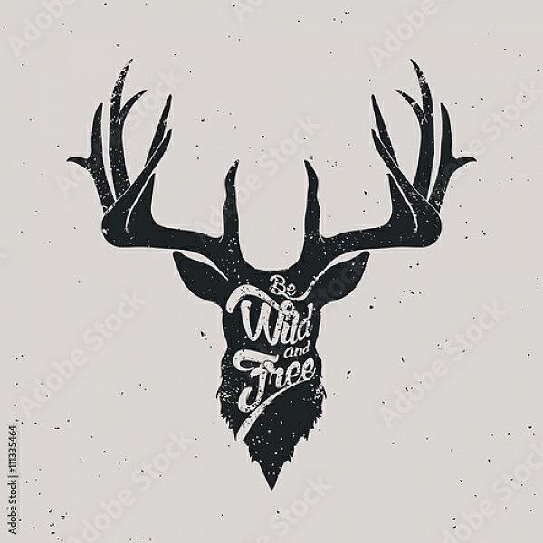 Постер Силуэт оленя с надписью be wild and free с типом исполнения На холсте без рамы