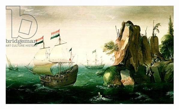 Постер A Dutch Merchant Ship off a Rocky Coast с типом исполнения На холсте в раме в багетной раме 221-03