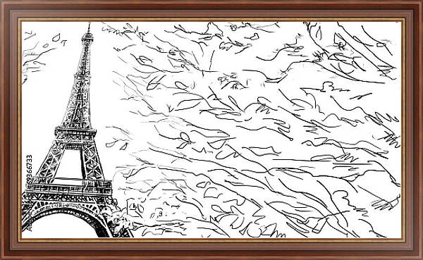 Постер Париж в Ч/Б рисунках #16 с типом исполнения На холсте в раме в багетной раме 35-M719P-83