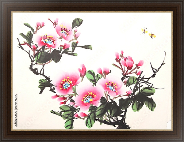 Постер Китайские розовые пионы 1 с типом исполнения На холсте в раме в багетной раме 1.023.151