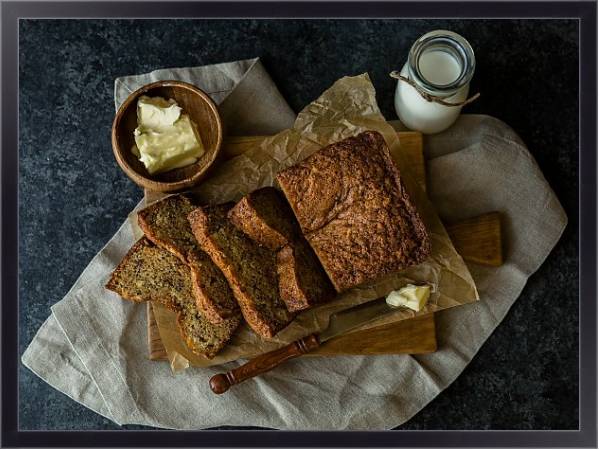 Постер Свежий хлеб, молоко и масло с типом исполнения На холсте в раме в багетной раме 221-01