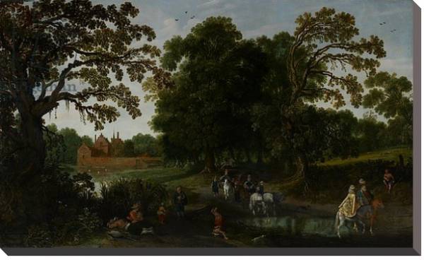 Постер Landscape with a courtly procession before Abtspoel Castle, 1619 с типом исполнения На холсте без рамы