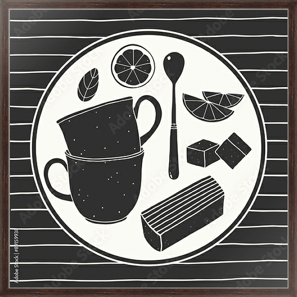 Постер Набор чайных предметов с типом исполнения На холсте в раме в багетной раме 221-02