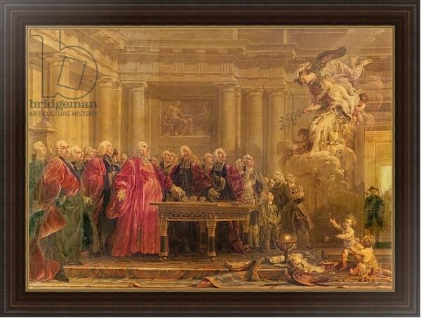 Постер The Magistrates of Paris Receiving News of the Peace, 21st June 1763 с типом исполнения На холсте в раме в багетной раме 1.023.151
