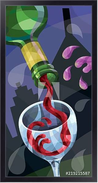 Постер Иллюстрация с вином, льющимся в бокал с типом исполнения На холсте в раме в багетной раме 221-01