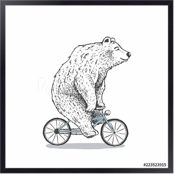 Постер Белый медведь на велосипеде с типом исполнения На холсте в раме в багетной раме 221-01