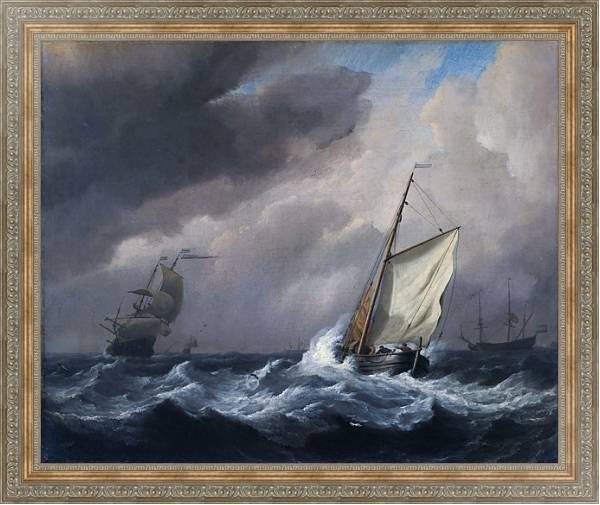 Постер Малый голландский корабль бейдевинд в сильный бриз с типом исполнения На холсте в раме в багетной раме 484.M48.310