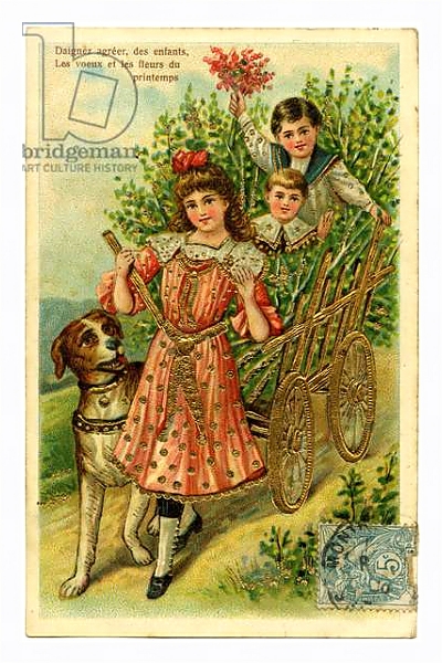 Постер Postcard, please accept, children's wishes and spring flowers с типом исполнения На холсте в раме в багетной раме 221-03