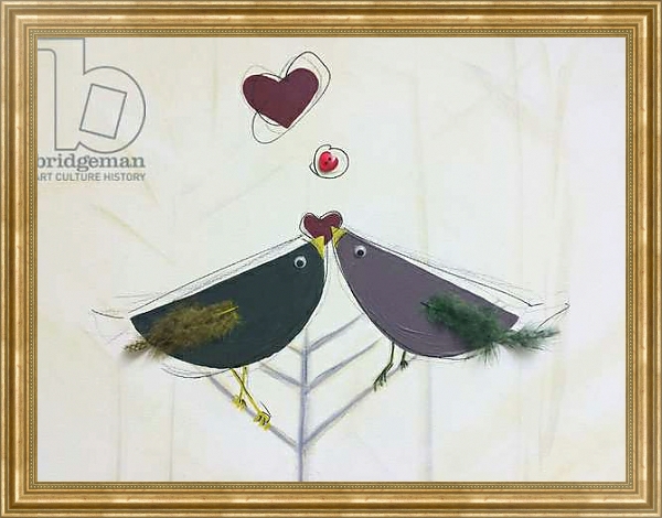 Постер Love birds, love hearts,, painting с типом исполнения На холсте в раме в багетной раме NA033.1.051