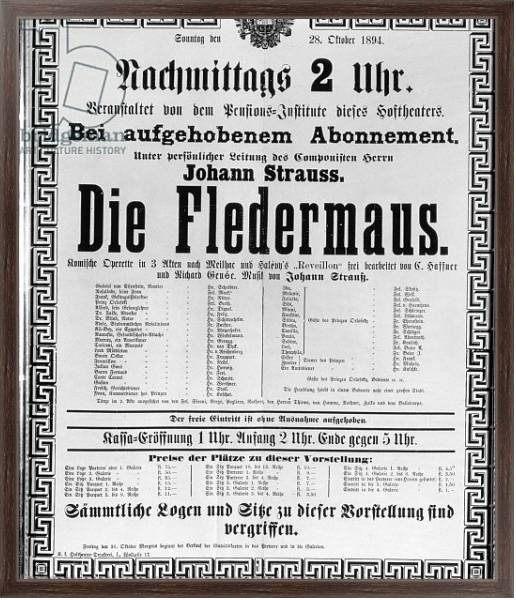 Постер Poster advertising 'Die Fledermaus' 1894 с типом исполнения На холсте в раме в багетной раме 221-02