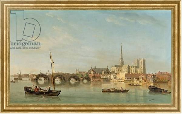 Постер The Building of Westminster Bridge with an imaginary view of Westminster Abbey, c.1742 с типом исполнения На холсте в раме в багетной раме NA033.1.051