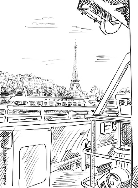 Постер Париж в Ч/Б рисунках #28 с типом исполнения На холсте без рамы