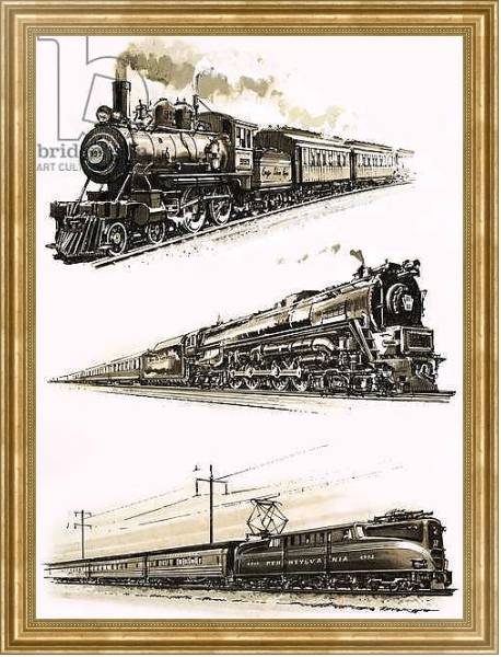 Постер Montage of US trains с типом исполнения На холсте в раме в багетной раме NA033.1.051