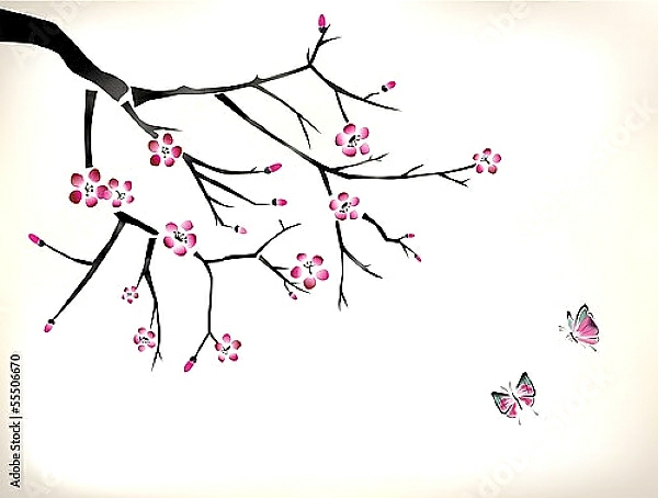 Постер Ветка сакуры #15 с типом исполнения На холсте без рамы