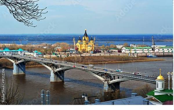 Постер Россия, Нижний Новгород. Вид на Канавинский мост с типом исполнения На холсте без рамы