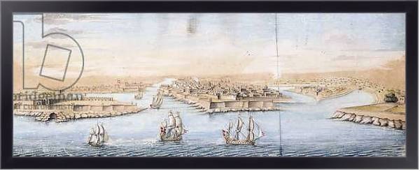 Постер A Bird's Eye View of Valetta from the Sea, with Men-o-War entering the Harbour, с типом исполнения На холсте в раме в багетной раме 221-01