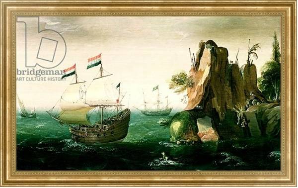 Постер A Dutch Merchant Ship off a Rocky Coast с типом исполнения На холсте в раме в багетной раме NA033.1.051