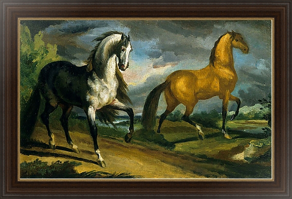 Постер Две лошади с типом исполнения На холсте в раме в багетной раме 1.023.151