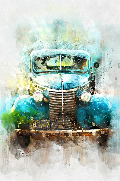 Постер Старый синий автомобиль с типом исполнения На холсте без рамы