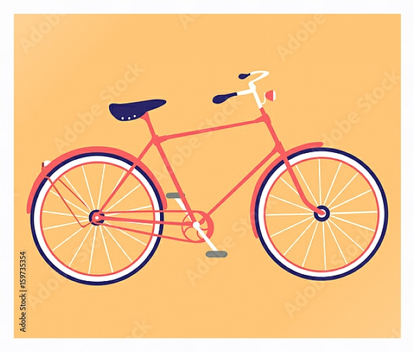 Постер Красный ретро велосипед на оранжевом фоне с типом исполнения На холсте в раме в багетной раме 221-03