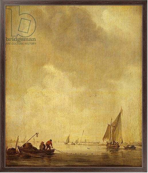 Постер A River Scene, with Fishermen Laying a Net, 1638 с типом исполнения На холсте в раме в багетной раме 221-02