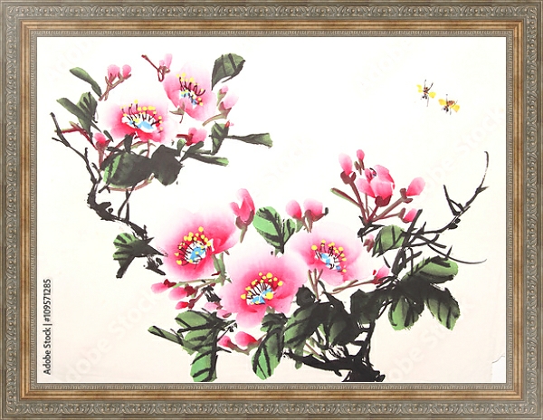 Постер Китайские розовые пионы 1 с типом исполнения На холсте в раме в багетной раме 484.M48.310