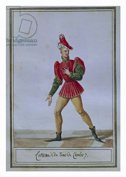 Постер Men's fashion plate depicting costume of time of Charles VII, by Pierre Antoine Leboux de La Mesangere, watercolor с типом исполнения На холсте в раме в багетной раме 221-03