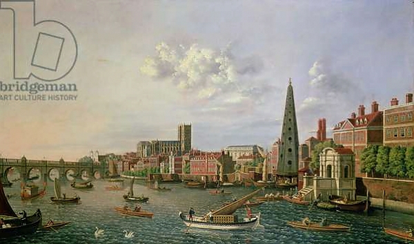 Постер A View of the River Thames at York Steps with Westminster Abbey beyond с типом исполнения На холсте без рамы