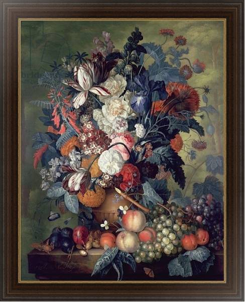 Постер A Vase of Flowers with Fruit с типом исполнения На холсте в раме в багетной раме 1.023.151