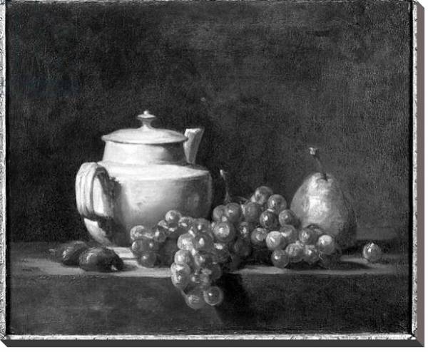 Постер White Teapot with Two Chestnuts, White Grapes and a Pear с типом исполнения На холсте без рамы