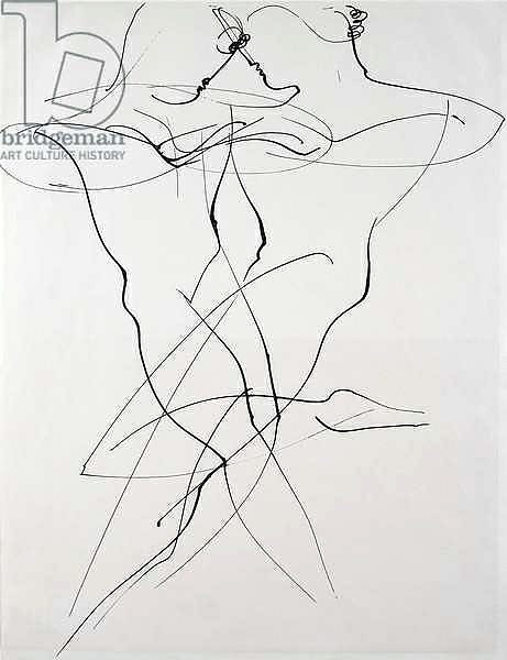 Постер Two figures in opposing motion, dance, 1928, by Oskar Schlemmer. Germany, 20th century. с типом исполнения На холсте без рамы