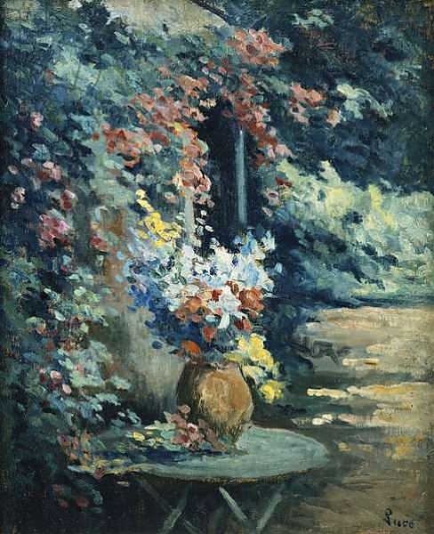Постер Flowers in a Landscape; Bouquet de Fleurs dans un Paysage, с типом исполнения На холсте без рамы
