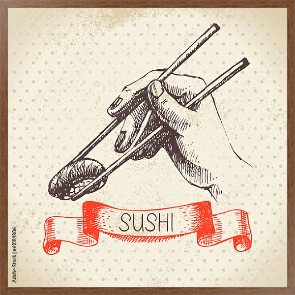 Постер Иллюстрация с суши в руке с типом исполнения На холсте в раме в багетной раме 1727.4310
