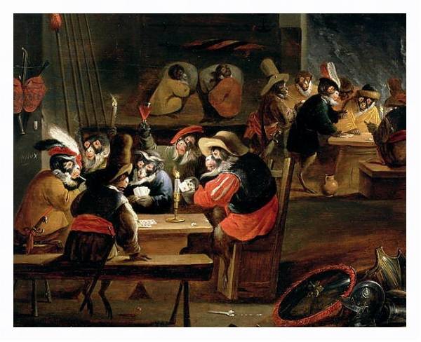 Постер Monkeys in a Tavern, detail of the card game с типом исполнения На холсте в раме в багетной раме 221-03