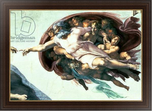 Постер Sistine Chapel Ceiling: Creation of Adam, 1510 с типом исполнения На холсте в раме в багетной раме 1.023.151