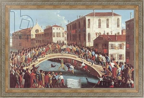 Постер Battle with Sticks on the Ponte Santa Fosca, Venice с типом исполнения На холсте в раме в багетной раме 484.M48.310