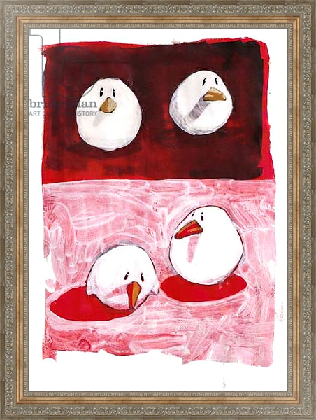 Постер Birds on Black and White on Red с типом исполнения На холсте в раме в багетной раме 484.M48.310