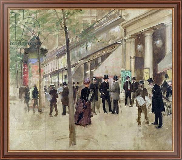 Постер The Boulevard Montmartre and the Theatre des Varietes, c.1886 с типом исполнения На холсте в раме в багетной раме 35-M719P-83