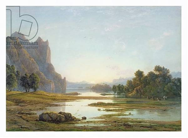 Постер Sunset over a River Landscape, c.1840 с типом исполнения На холсте в раме в багетной раме 221-03