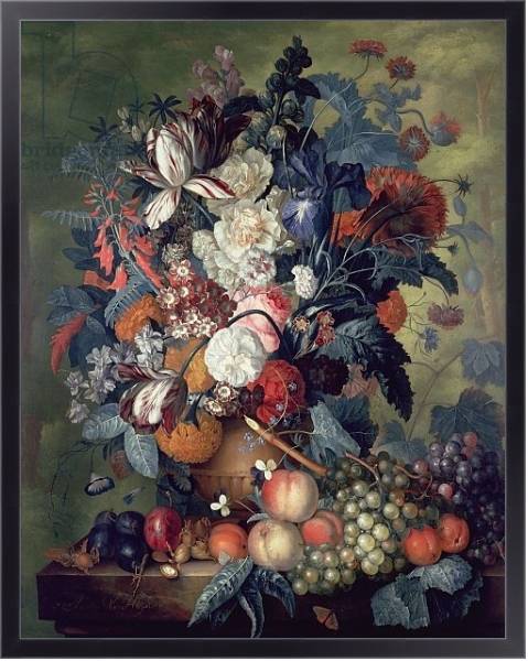 Постер A Vase of Flowers with Fruit с типом исполнения На холсте в раме в багетной раме 221-01