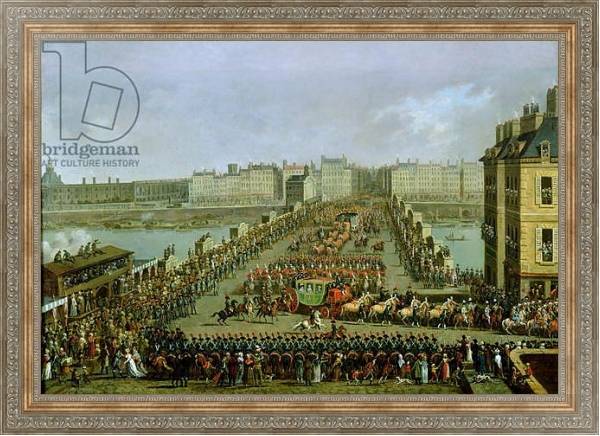 Постер The Imperial Procession Returning to Notre Dame for the Sacred Ceremony 1804, Crossing the Pont-Neuf с типом исполнения На холсте в раме в багетной раме 484.M48.310