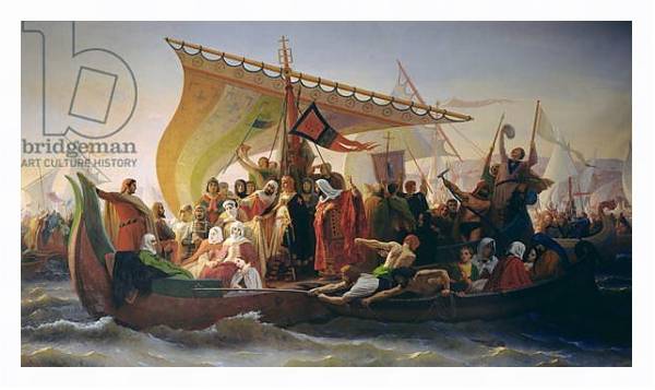 Постер The Crossing of the Bosphorus by Godfrey of Bouillon and his Brother, Baldwin, in 1097, 1854 с типом исполнения На холсте в раме в багетной раме 221-03