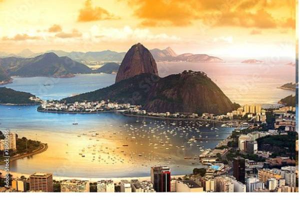 Постер Бразилия, Рио-де-Жанейро в сумерках с типом исполнения На холсте без рамы