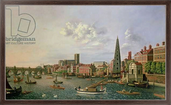 Постер A View of the River Thames at York Steps with Westminster Abbey beyond с типом исполнения На холсте в раме в багетной раме 221-02