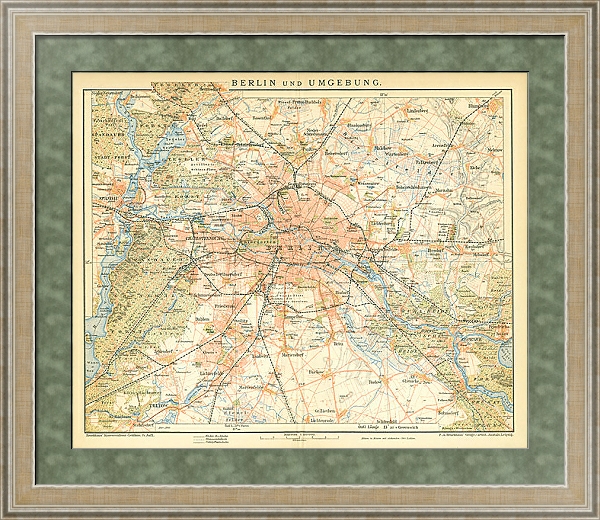 Постер Карта Берлина и окрестностей с типом исполнения Акварель в раме в багетной раме 485.M40.584