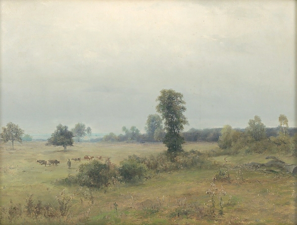 Постер Landscape with grazing cows с типом исполнения На холсте без рамы