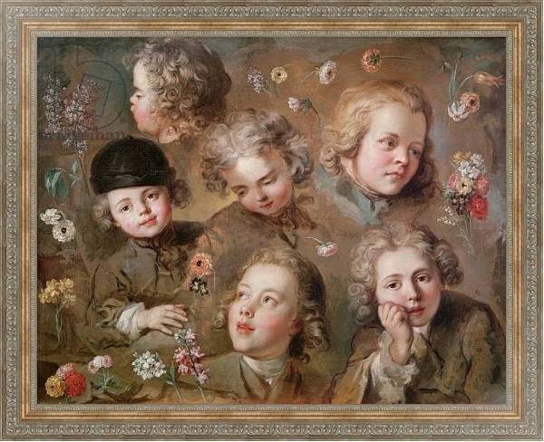 Постер Children's heads and flowers с типом исполнения На холсте в раме в багетной раме 484.M48.310
