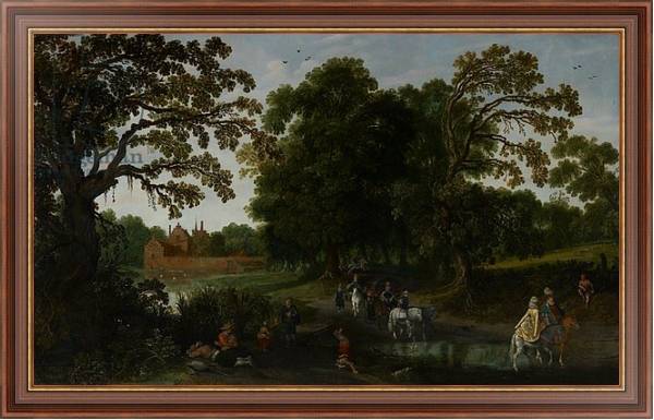 Постер Landscape with a courtly procession before Abtspoel Castle, 1619 с типом исполнения На холсте в раме в багетной раме 35-M719P-83