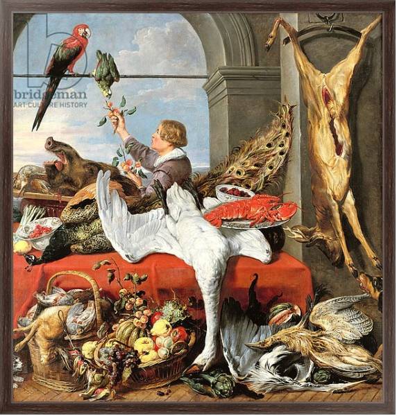 Постер Interior of an office, or still life with game, poultry and fruit, c.1635 с типом исполнения На холсте в раме в багетной раме 221-02