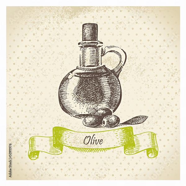 Постер Иллюстрация с оливковым маслом с типом исполнения На холсте в раме в багетной раме 221-03